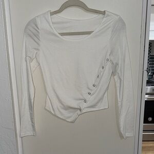 Women’s Asymmetrical Snap-Accent Long Sleeve Top - White | S
